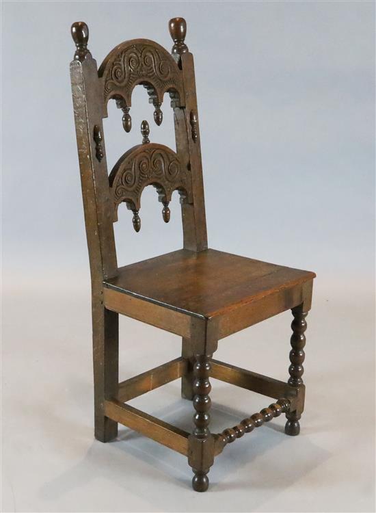 A 17th century Derbyshire oak side chair, W.1ft 4in. H.3ft 5.5in.